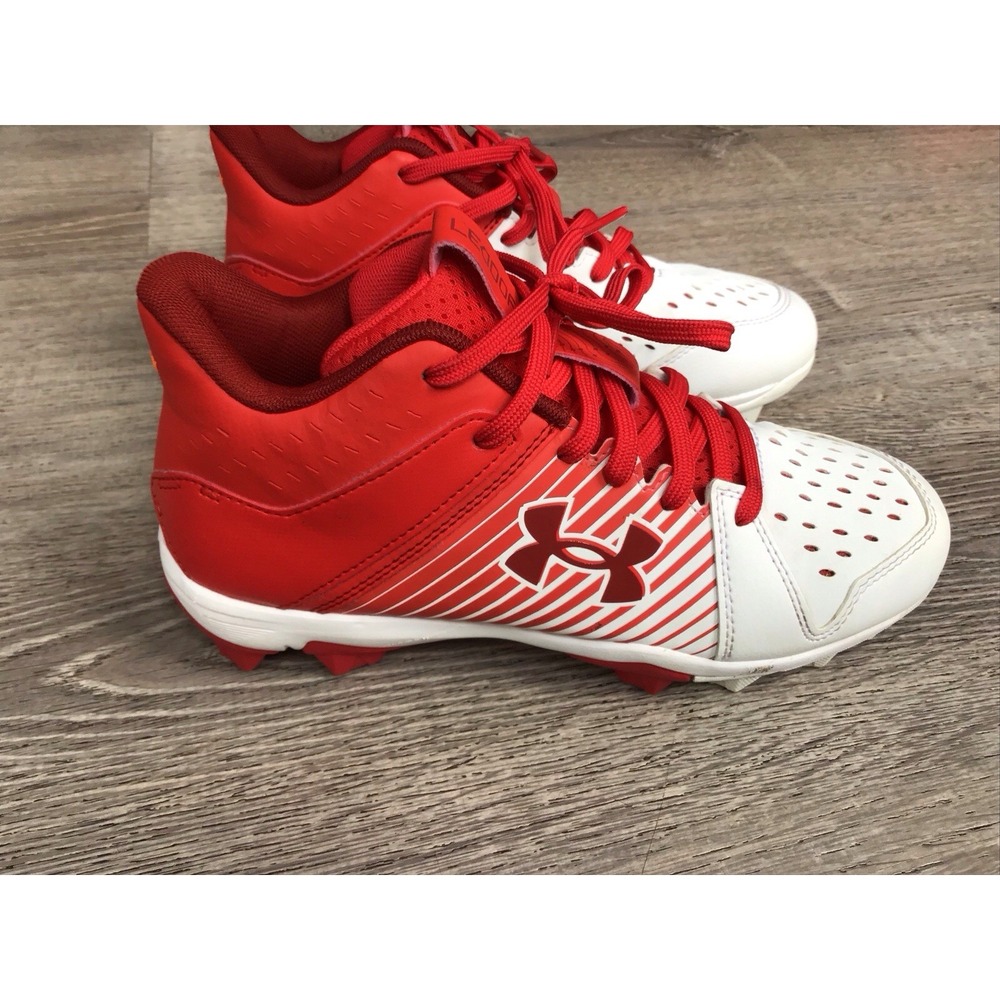 Under Armour Leadoff Mid RM Youth Size 4.5Y Jr. Boys Baseball Cleats Red 3025601